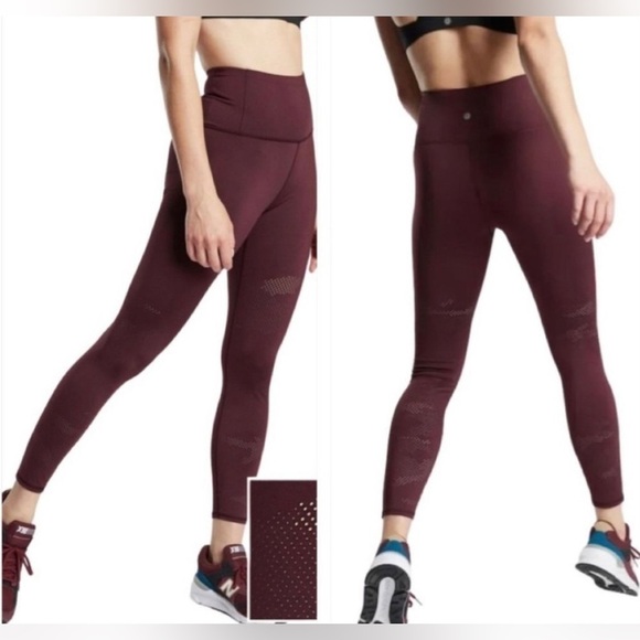 Athleta PERSISTENCE CAMO LASER CUT 7/8 TIGHT IN Antique Burgundy Size XS - Picture 2 of 7